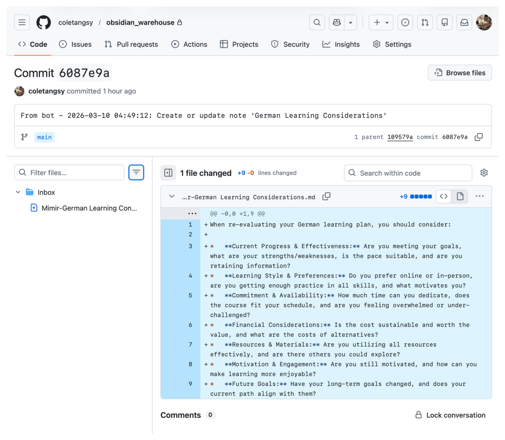 Bot-generated commit in the Obsidian Git repository