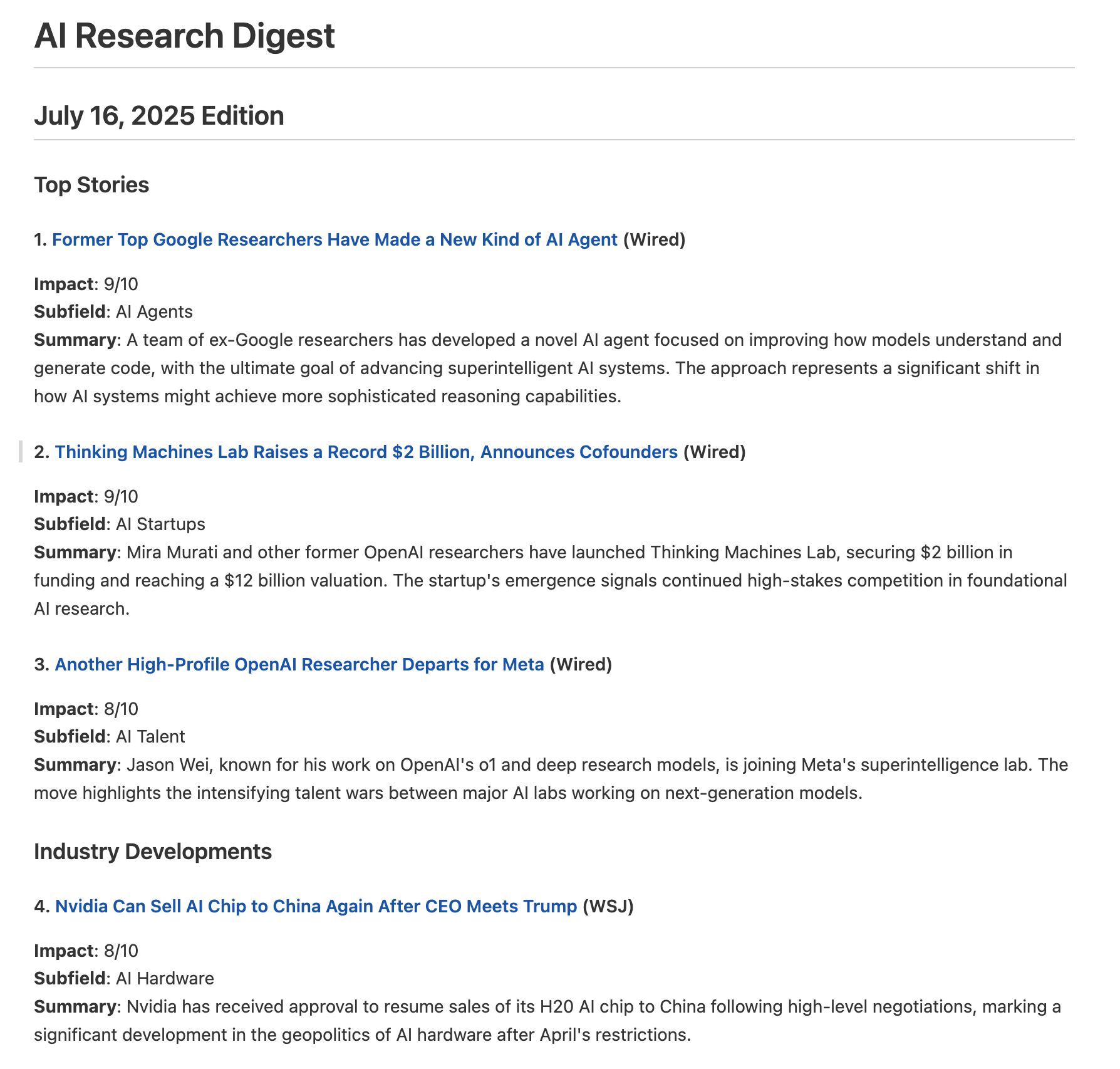 Current digest output
