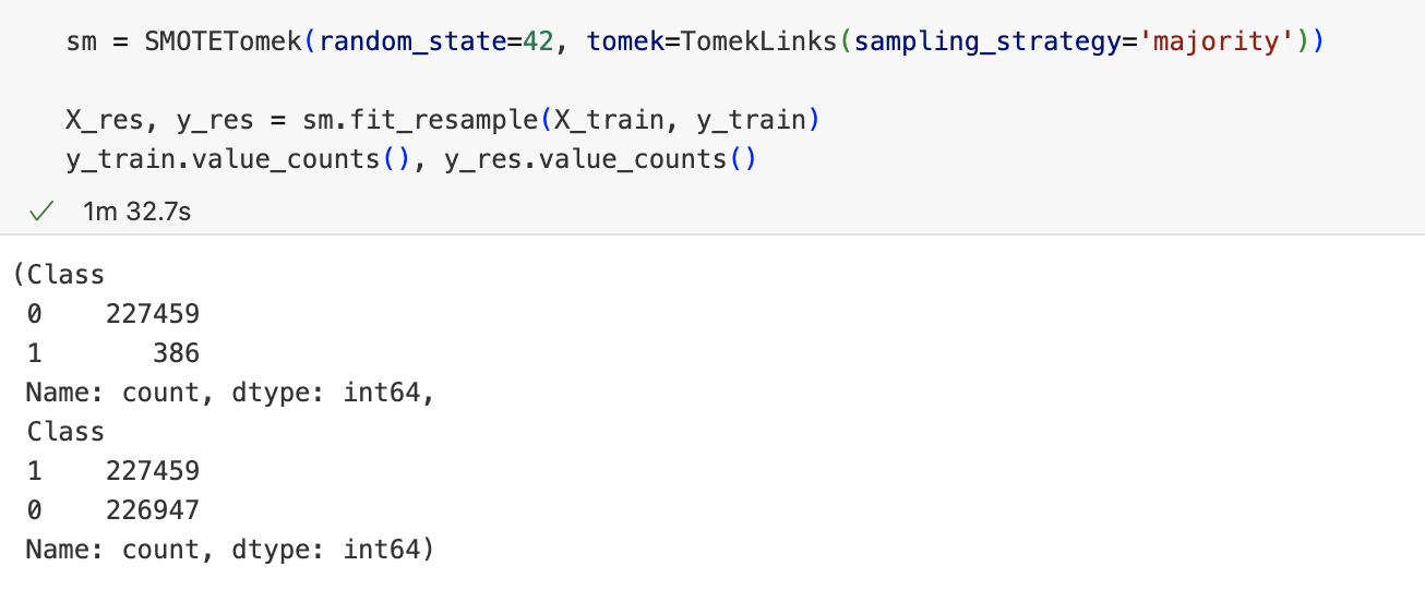 SMOTETomek processing results